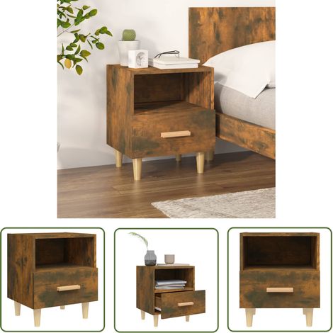 The Living Store Table de chevet Chêne fumé 40x35x47 cm - Table De Chevet - Meuble De Chambre - Armoire De Chevet - Commode - Design Scandinave (1/5)