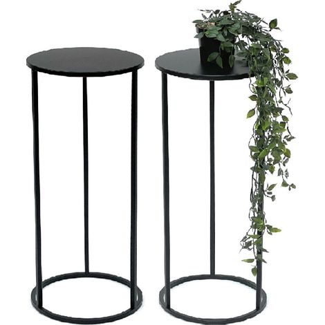 2x DanDiBo Blumenhocker Metall Schwarz Rund 60 cm Blumenständer Beistelltisch 96316 Blumensäule Modern Pflanzenständer Pflanzenhocker (1/3)