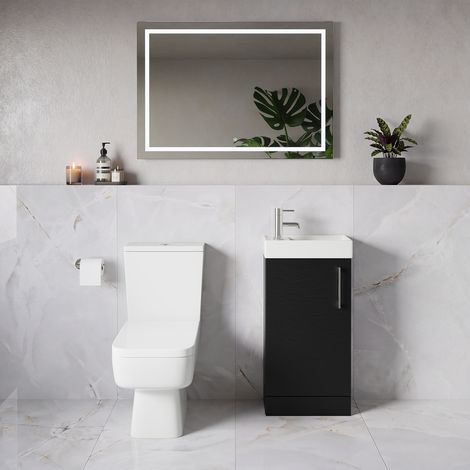 Napoli Cube Nero Oak 400mm Single Door Vanity Unit and Toilet Suite with Align Basin - 400mm - Chrome 160mm Handle