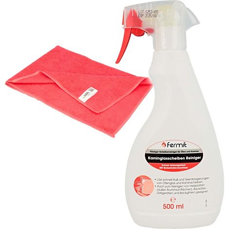 tecuro Kaminglasscheiben Reiniger 500 ml Sprühflasche inkl. Mikrofasertuch (1/3)