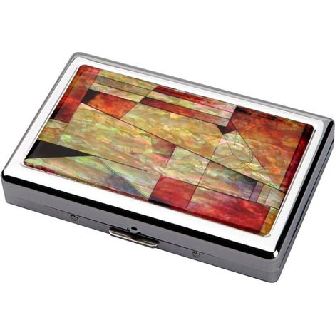 Nacre Rouge Rose Bleu Coloré Patchwork Mosaïque Extra Long 100S Super Mince King Size 16 Cigarette Gravé Métal Acier RFID Blocage Protection Crédit Carte de Visite US Bill Holder Case Box