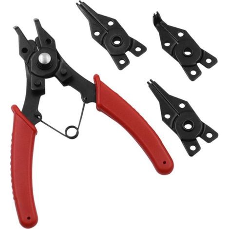 [JAMAIS UTILISÉ] Pinces à circlips multifonctions portables portables Ensemble de pinces à circlips externes internes avec 45° 90° 180° Interchangeable (rouge) (1/4)