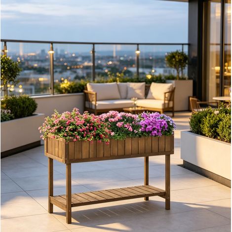 Jardinière sur pieds carrée en bois 110 x 46 cm HAVRYA (1/5)