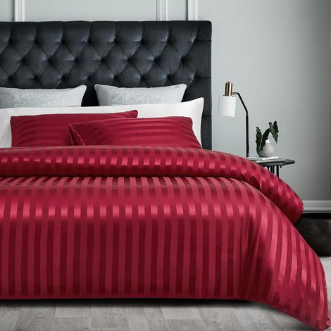 Bettwäsche-Set 135x200cm Rot Satin gestreift mit Reißverschluss