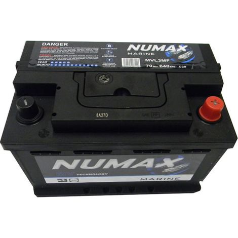 Numax – Batterie de démarrage 12V 70Ah MVL3MF – CCA 640A – Technologie CA / CA épaisses – Pour camping-cars et loisirs