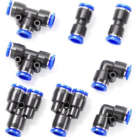 8 Pièces Raccords Pneumatiques, Séparateurs Coudes Tés Droits 6,35 Mm, Pour Tuyau Pu Nylon