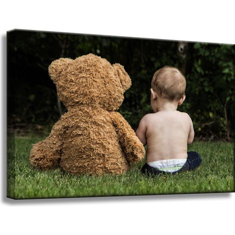 Leinwanddruck Kind mit Teddybär 60x40 cm