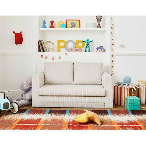 Lisa Design – Canapé 2 places convertible déplimousse – Revêtement velours côtelé – Dimensions couchage 120 x 200 cm – Confort optimal avec coussins