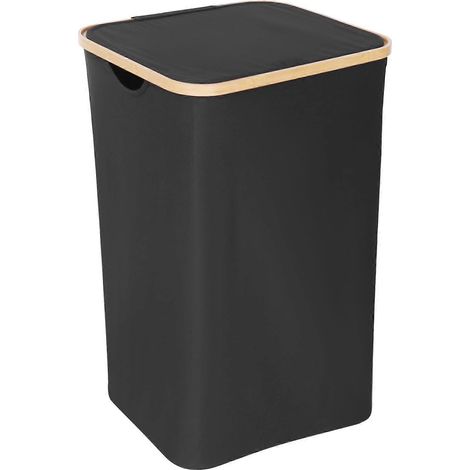 Panier à linge avec couvercle, panier à linge noir avec sac à linge amovible - Trieur de linge pour salle de bain et chambre (1/5)