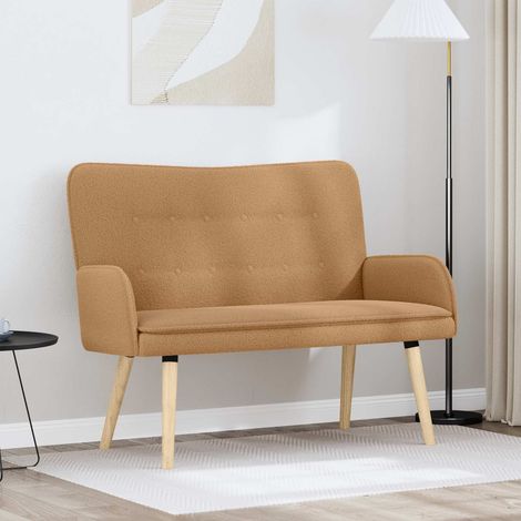 Canapé 2 places en bouclé beige, pieds marron, 115 x 61 x 87 cm - PANGIVO (1/4)