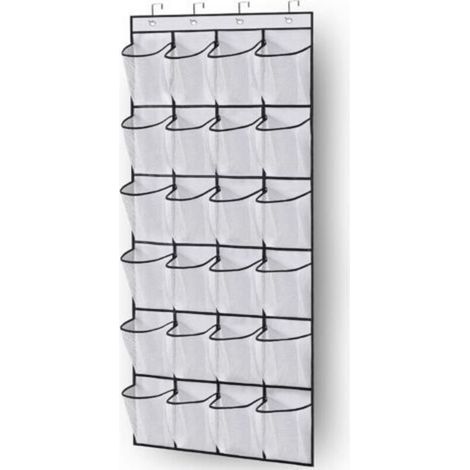 Organisateur de meuble à chaussures de porte support de porte-chaussures suspendu 24 grandes poches en filet pour porte de placard soignée avec porte-vêtements (blanc) (1/5)