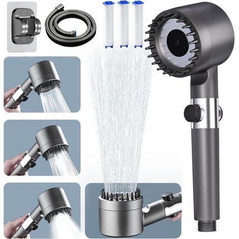 Enowelir Pommeau De Douche Haute Pression Économiseur D'eau Avec Tuyau 1.5 Mètres Support Et 3 Modes Réglables Pour Salle De Bain (1/4)
