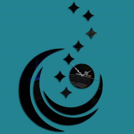 MaxTech - Orologio 3d Moderno Luna Adesivo Muro Effetto Specchio Parete Casa Bar Ufficio -
