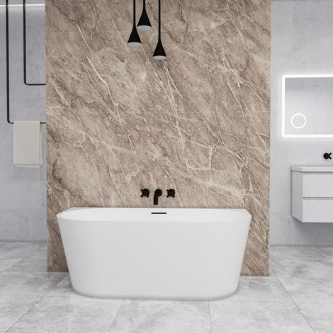 Vasca a Isola o da Parete 150x75x58 cm Vasca da Bagno Semi-Freestanding in Acrilico Bianco Ovale