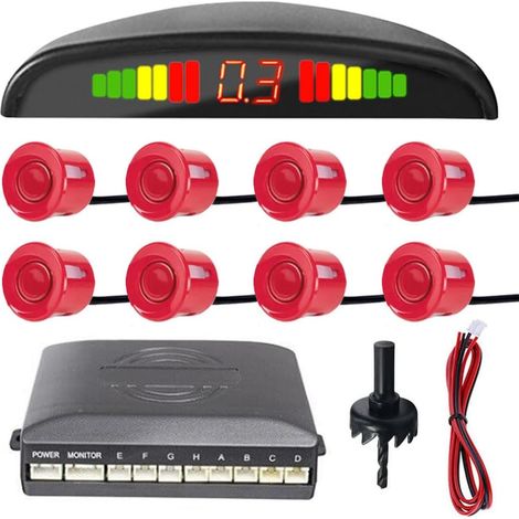 Capteur de Recul Voiture Système de Radar de Stationnement Voiture Arrière Auto Parcage Système Radar Sonore Buzzer Alarme LED Distance Affichage Rouge (1/5)