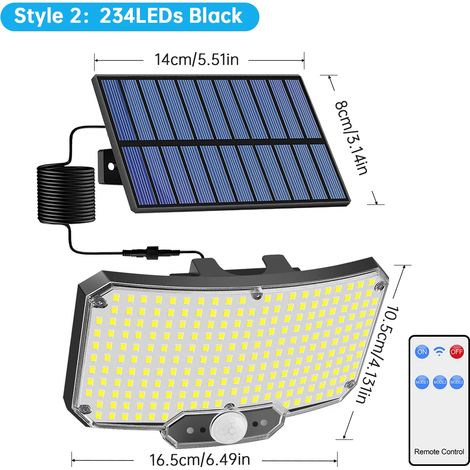 (234 LED) Projecteurs solaires d'extérieur à détecteur de mouvement, étanches, compatibles avec porte d'entrée, abri de jardin, terrasse, grange, jardin ou garage. Compatibles avec porte d'entrée, abr (1/5)