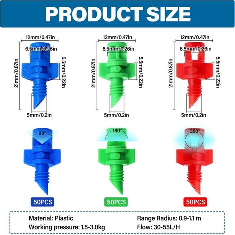 150 Stück Mikro-Gartenbewässerungsdüsen, 90/180/360 Grad Mikro-Gartenrasen-Bewässerungsdüse, Mini-Gartenbewässerungs-Sprühdüsen-Sprinkler-Bewässerungssystem (1/5)