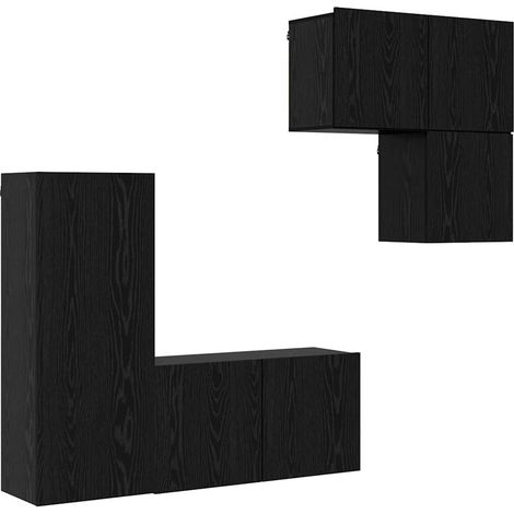 Mobile porta TV a parete moderno ed elegante 40,5 x 30 x 102 cm organizzato con ripiani in legno ingegnerizzato rovere nero 020056072