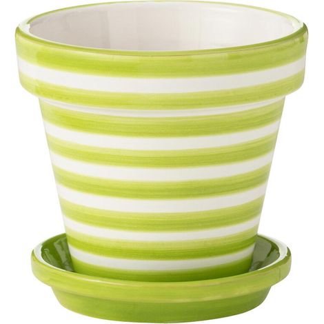 Pot Avec Soucoupe en Céramique "Granada Rayure" 21cm Vert