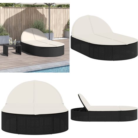 vidaXL Doppel-Sonnenliege mit Kissen Schwarz Poly Rattan (1/5)