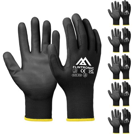 Paar Arbeitshandschuhe, abriebfeste Nylonhandschuhe mit PU-Beschichtung, vielseitige Gartenhandschuhe für Industriemechaniker, Logistik und Montage – Schwarz, Größe 8/M