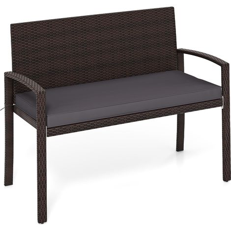 COSTWAY Panchina da Esterno in Rattan PE 110 x 56 x 84 cm, Panchina da Giardino con Morbido Cuscino, Schienale e Braccioli, Poltrona per Veranda, Balcone e Ingresso (Grigio) (1/5)