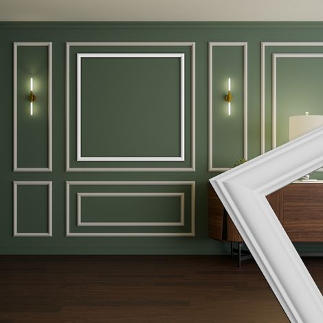 HEXIM Stuckleisten Wandrahmen-Sets HDPS Weiß - verschiedene Größen für Wand Decke Spiegel Bilderrahmen: 40 x 20 mm - RM 18, L - 116 x 116 cm