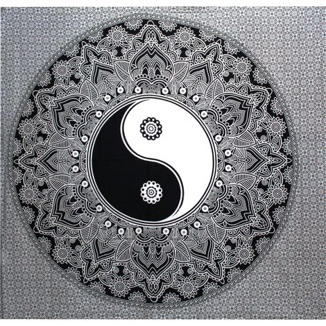 Couvre-lit Double Coton + Tenture Murale N&B - Ying yang- Vendu par 1