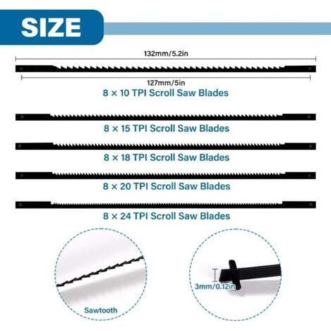 40 Pièces Lames de Scie à Chantourner, 10/15/18/20/24 dents Accessoires de Scie a Chantourner Acier, Lames de Scie en Acier Carbone pour Bois, Plastique, Mousse, Métaux mous (1/3)