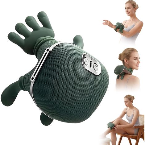 Masseur Dos et Cervicales, Massage Shiatsu 4D avec Pétrissage en Profondeur, Rechargeable USB, 3 Niveaux de Massage et 2 Niveaux de Chaleur, Cadeau pour Femme, Homme, Mam (Vert)