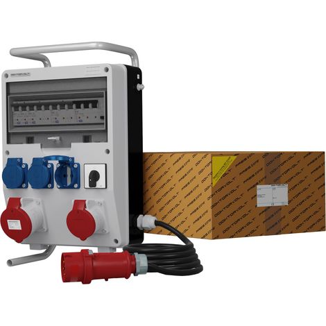 Tableau électrique de chantier sur pied avec câble et disjoncteur TD-S/FI SKHU 32 A 16 A 3x230 V Schuko Doktorvolt DV-0328-D (1/3)