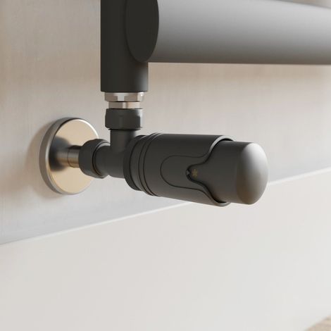 Galiflo Angled Anthracite Thermostatic Radiator Valve Pack 15mm Lockshield TRV (1/4)