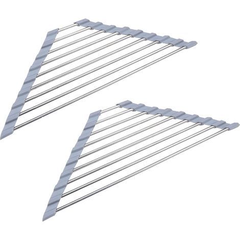 Lot de 2 égouttoirs en acier inoxydable pliables triangulaires pour évier de cuisine antidérapant Gris (1/5)