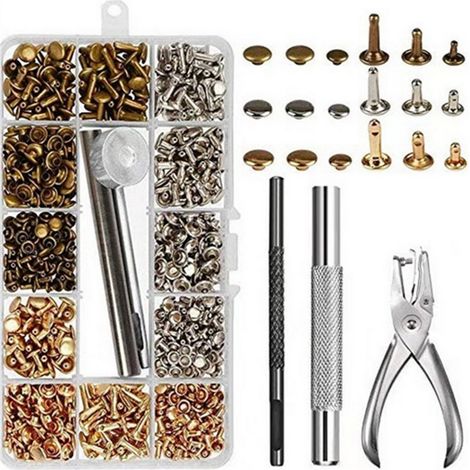 300 doppelköpfige Ledernieten, Metallrohrnägel mit Lochzange, Lederhandwerks-Werkzeugset (1/5)