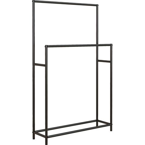 Porte-serviettes sur pied en métal noir avec 2 barres, 66 x 20 x 110 cm (1/5)