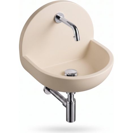 Saniclass Fuente Ensemble de lave-mains - 46.5x35x43.2cm - solid surface blanc cassé - robinet de lave-mains - bonde - siphon - chrome (1/5)