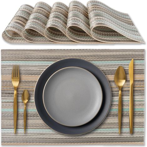 Sets de Table élégants , Déjeuner, Petit Déjeuner - 6 unités - Set de Table Lavable, Résistant au Chaleur, antidérapant et Anti-Taches Tables Cuisine (1/5)
