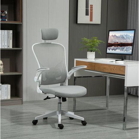 Sedia ufficio ergonomica con poggiatesta grigia OKMYHOME (1/3)