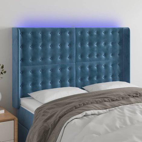 Cabecero con LED de terciopelo azul oscuro 147x16x118/128 cm vidaXL (1/5)