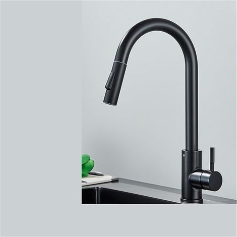 Robinet de cuisine en acier inoxydable 304, noir mat, mitigeur extractible pour évier et bassin à légumes, accessoire de cuisine moderne, finition robuste, modèle C. (1/5)