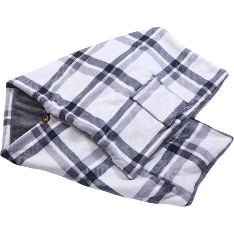 Châle chauffant USB 160 x 60 cm, doux et hypoallergénique, 3 niveaux de chaleur, plaid chauffant portable pour la maison, le camping et les activités de plein air, gris et blanc à carreaux (1/5)