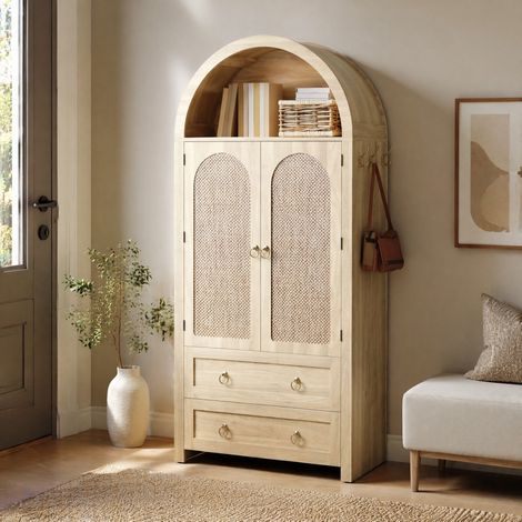 MEUBLIV Aparador 80x40x180 cm roble – puertas efecto rejilla y 2 cajones (1/5)