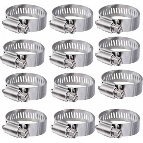 Colliers de serrage réglables en acier inoxydable 304, 12 pièces, clips de fixation pour conduites d'eau familiales, réservoirs d'essence, conduites de voiture (16-25 mm) (1/4)