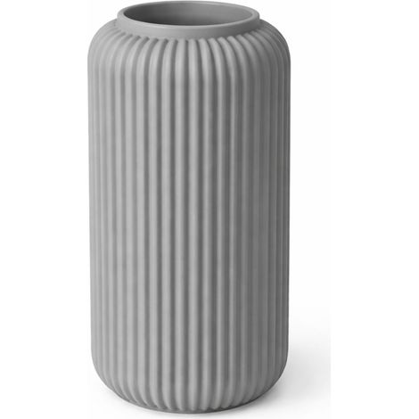 Vase gris fin et rainuré, style japonisant minimaliste moderne (1/3)