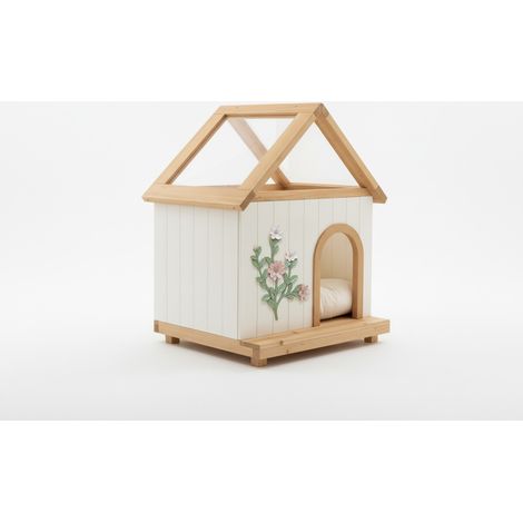 Cuccia decorativa in legno FSC per gatti e cani di piccola taglia, bianca, 68 x 55 x 80 cm (1/5)