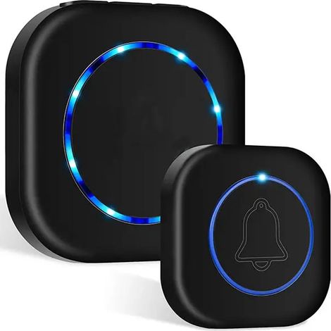 Sonnette sans fil étanche IP44 avec récepteur noir - Compatible avec la plupart des maisons-AquaForge (1/5)