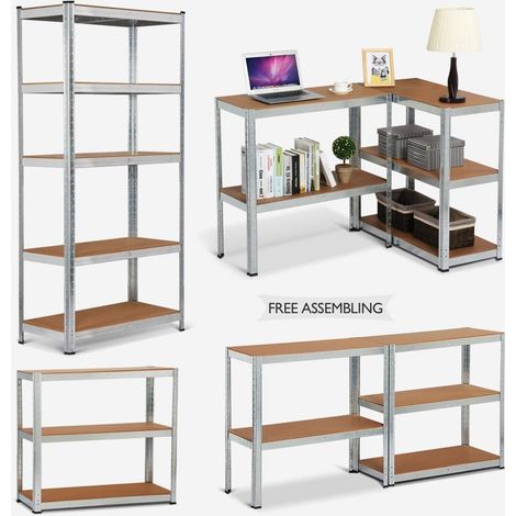 Heavy Duty 5 Tier Boltless Shelving Unit Warehouse Garage Utility Home Storage Rack, Adjustable - Can be split to create 2 seperate Shelf Units  Large, Galvanised (1/5)