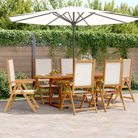 Ensemble repas de jardin 7 pièces, table extensible, 6 chaises pliantes, bois d'acacia blanc crème - PANGIVO (1/5)