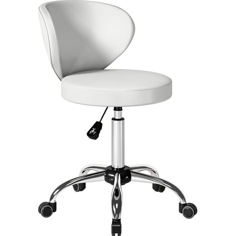 Rollhocker, PU-Massagehocker mit verstellbarer Höhe (73–88 cm), Rückenlehne, 360° drehbar, weiß