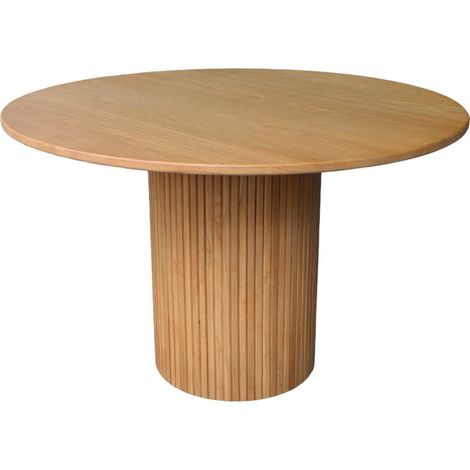 Round rubberwood dining table and oak veneer 4 seats, Natural, 115x115x73 cm - Estelle